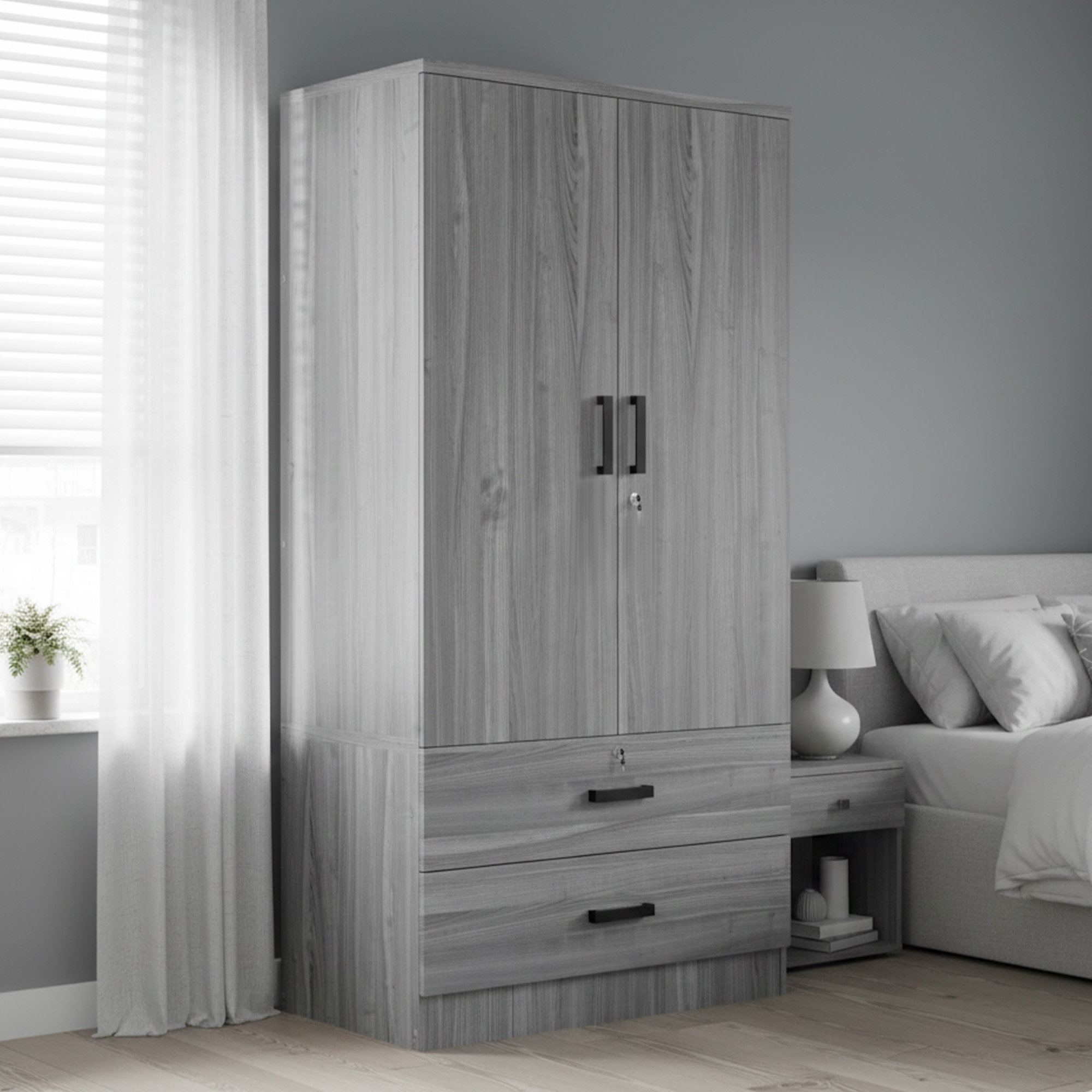 Ebern Designs Scottie Armoire 2-Door Wardrobe with 2-Drawers New